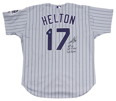 2003 Todd Helton Game Used, Signed & Inscribed Colorado Rockies Road Jersey Used on 9/3/2003 For Career Home Run #214 (PSA/DNA) 